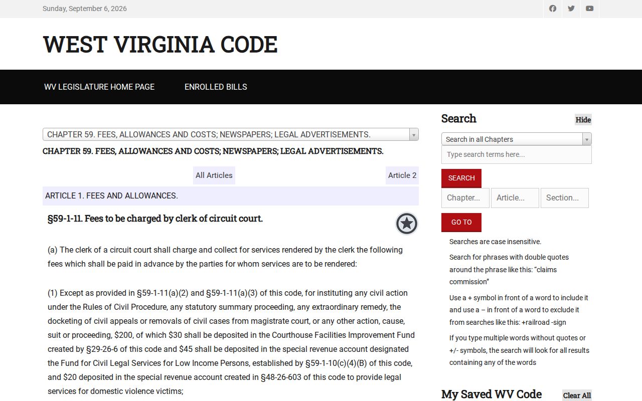 Jackson County court record search Circuit Clerk fee statute