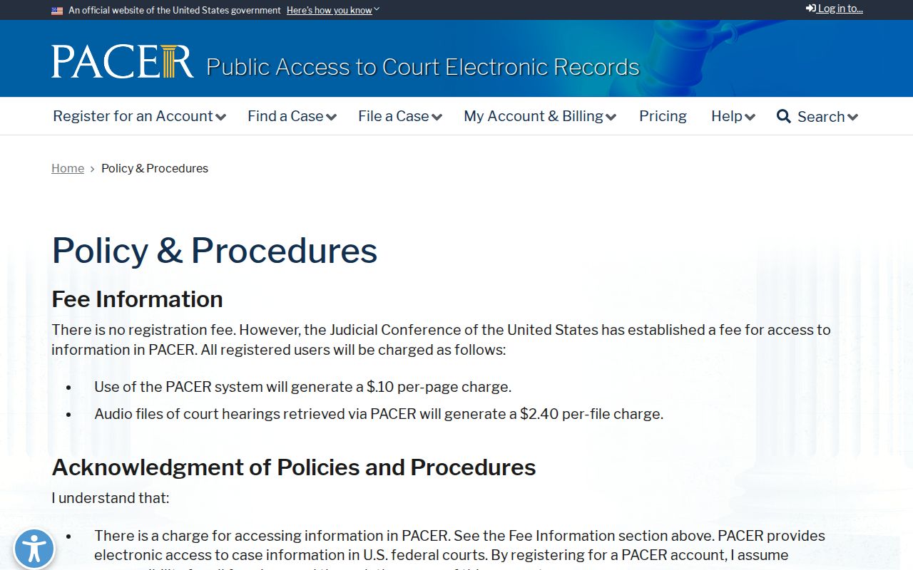 Jackson County federal docket PACER access policy